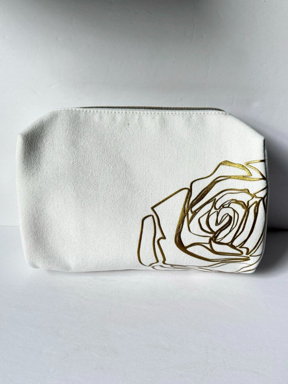 Lancôme White Canvas Gold Rose Cosmetic Makeup Bag Travel Toiletry Case NWT
